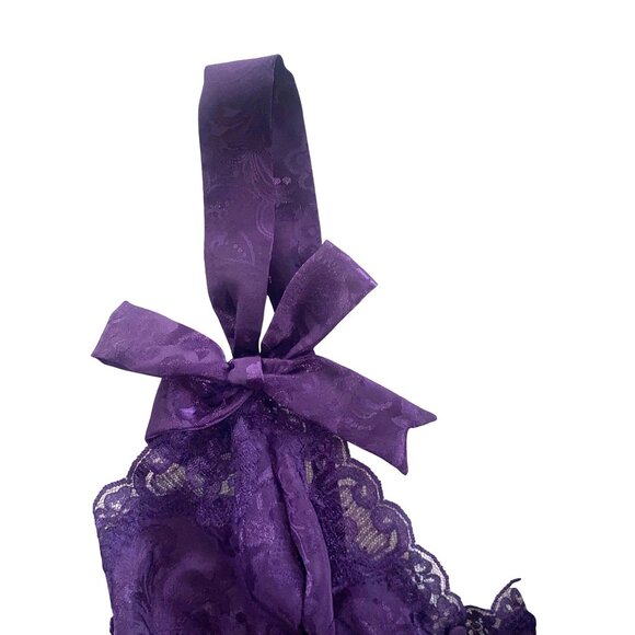 Victorias Secret Small Vintage Purple Satin & Lace Bodysuit Bows Sexy Gold Label - Picture 14 of 16